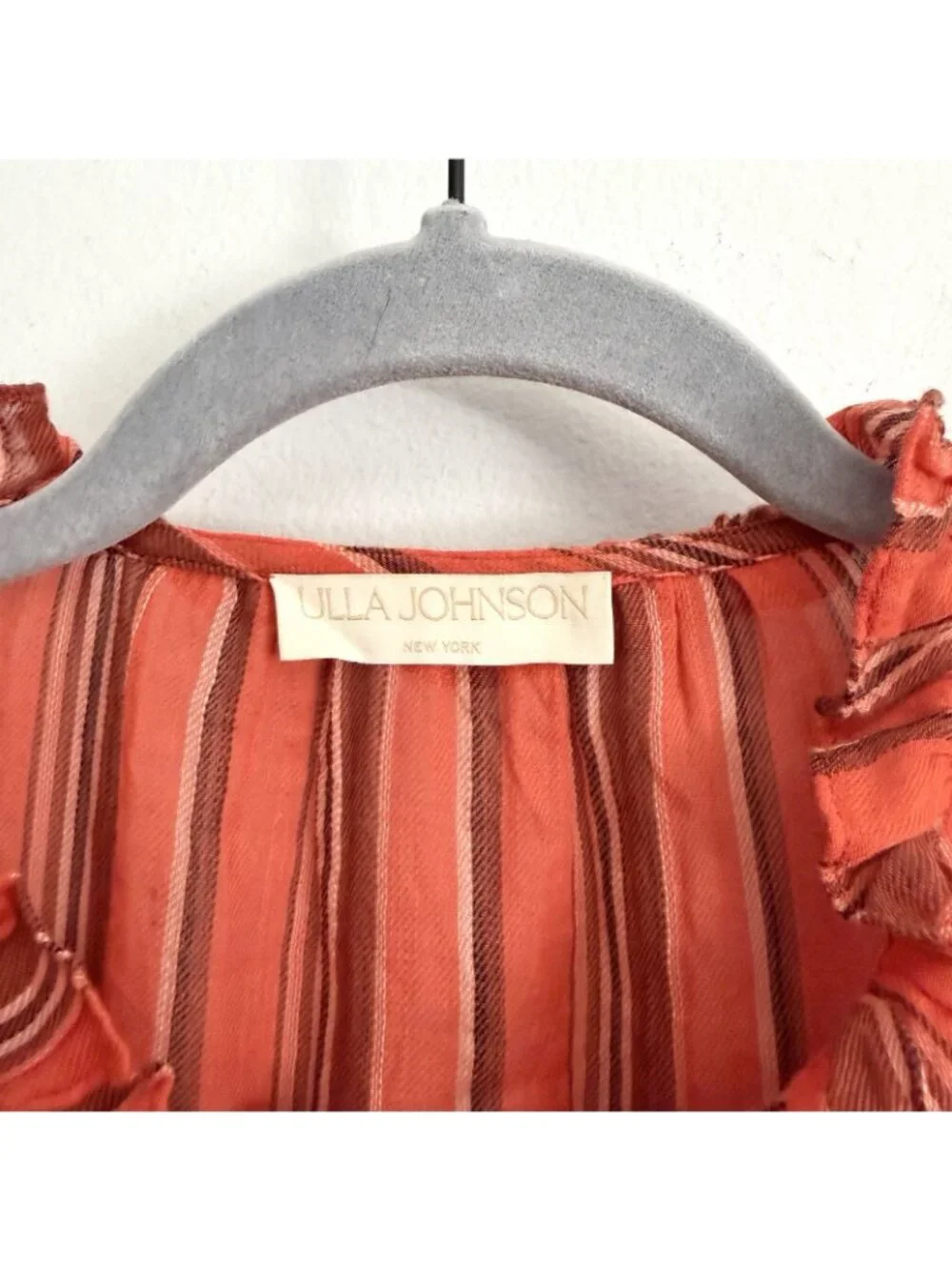 Ulla Johnson Oona Orange Striped Blouse Short Puff Sleeve Top Women’s Size 2
